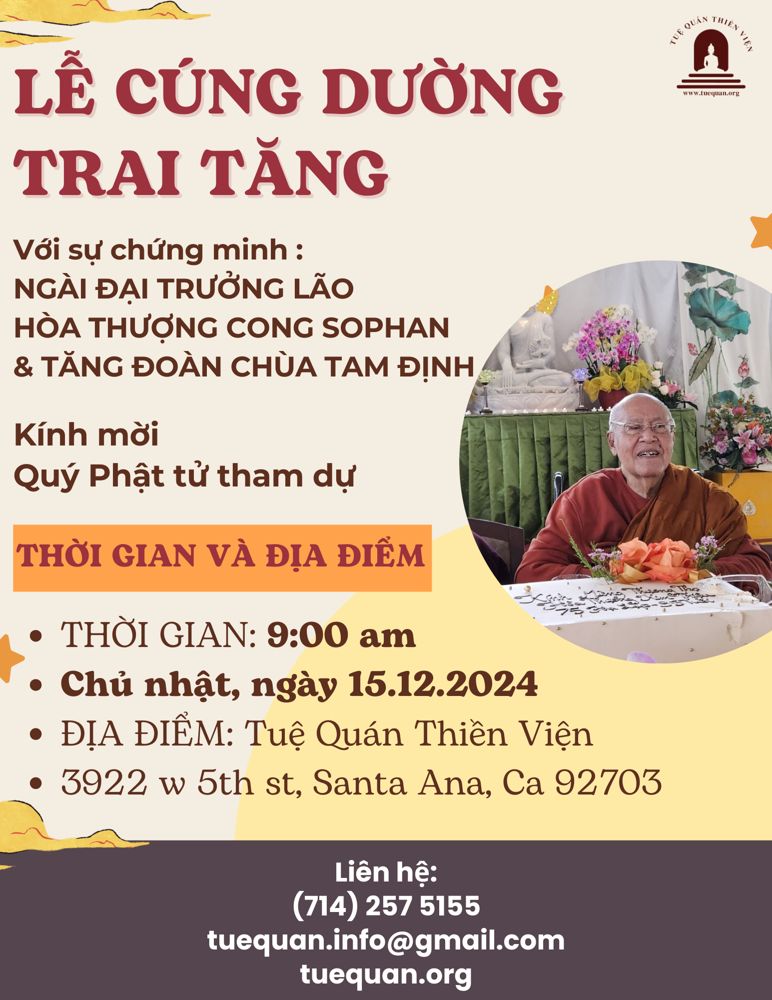 LỄ CÚNG DƯỜNG TRAI TĂNG, NGÀY 15/12/2024